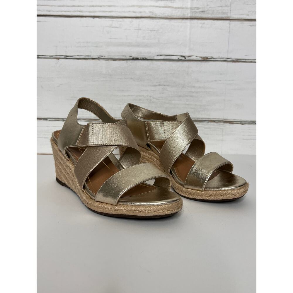 Vionic Ainsleigh Gold Metallic Espadrille Wedge Sandals Shoe Size 8 Comfort - Picture 6 of 10